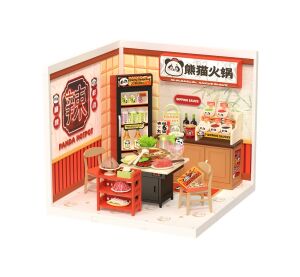 RoboTime 3D drevená skladačka Miniatúra domčeka Ázijské bistro Panda Hot Pot